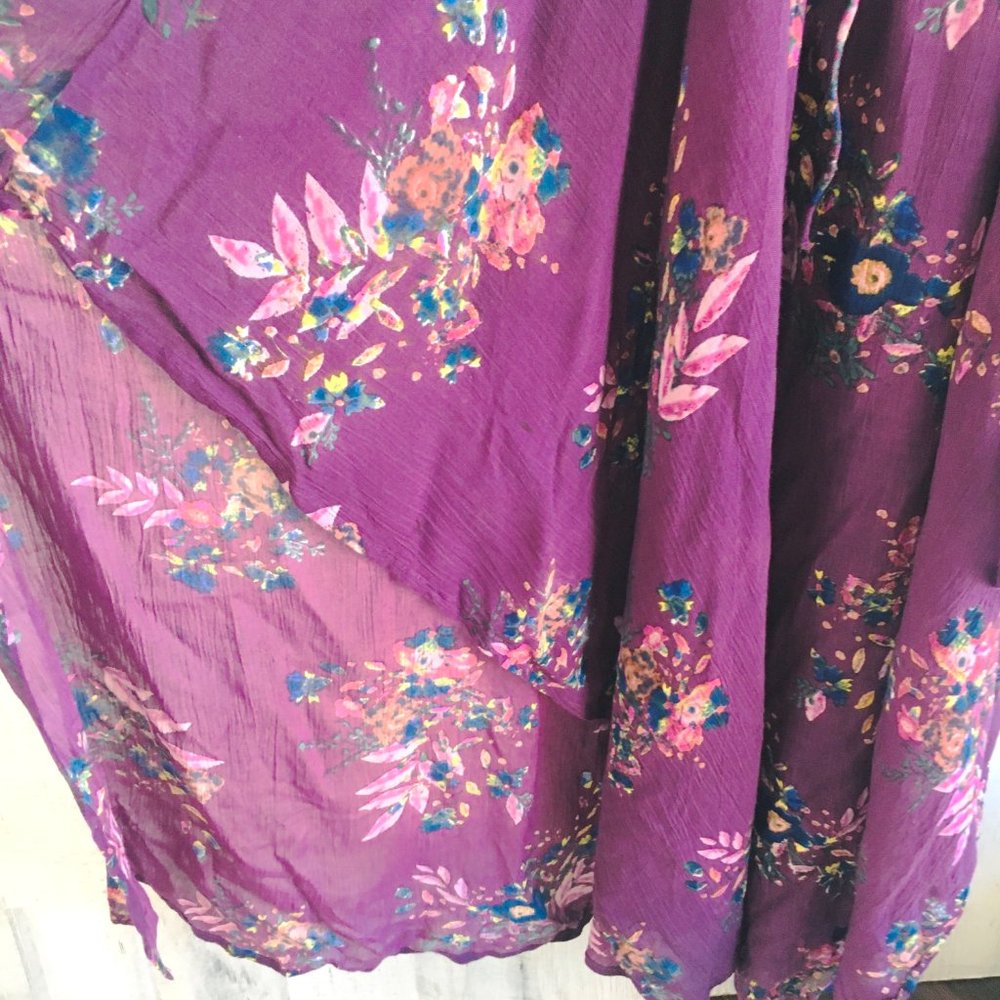 NWOT Free People FP ONE Gauze Wide Leg Jumpsuit Ruffled Purple XS - Picture 7 of 14